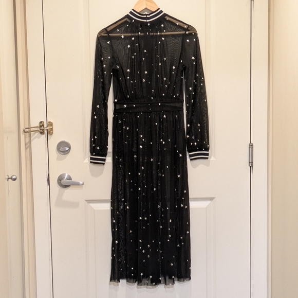 Tory Burch 0 Sheer Stretch Mesh Silver Star Print Dress with Sparkle Collar - Picture 6 of 13